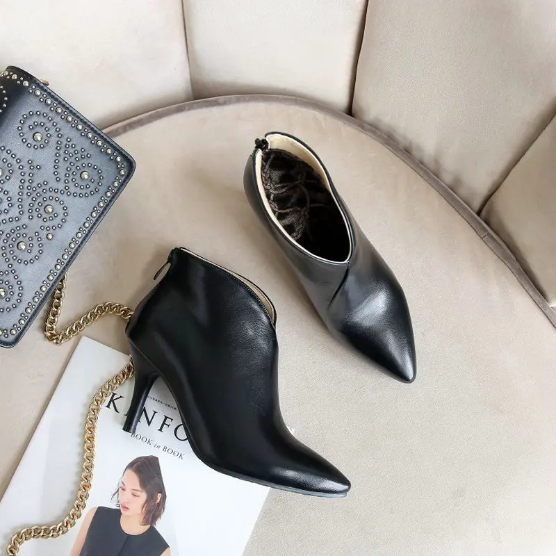 Новинка Сезон весна-осень Пикантные женские ботильоны на тонком высоком каблуке