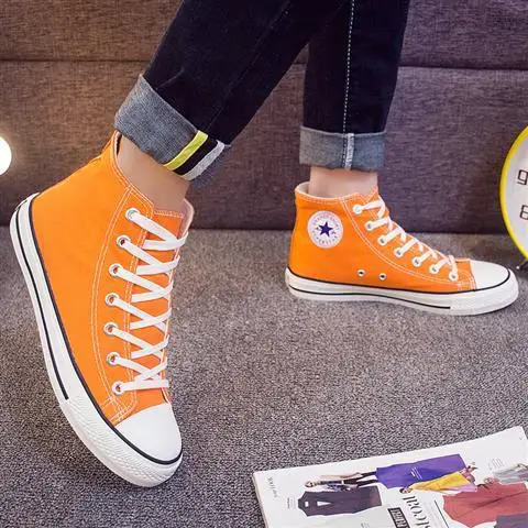 Orange Высокие кроссовки для женщин; парусиновая обувь; сезон осень; Вулканизированная обувь; большие размеры 4,5-11; классическая женская обувь; женские кроссовки; - Цвет: Orange