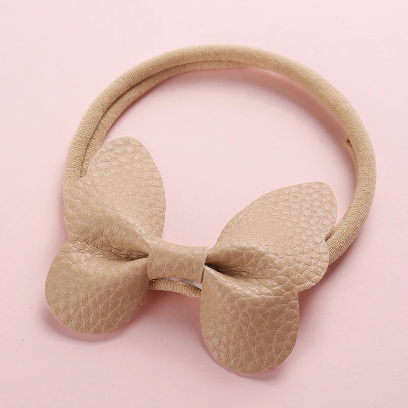 Dejorchicoco Child Girls Butterfly Bow Nylon Headbands For Handmade Pu Leather Kids Head Bands Hair Accessories | Детская одежда и