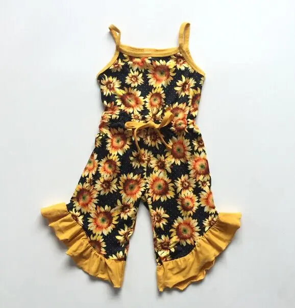 black sunflower Летний хлопковый комбинезон без рукавов для маленьких девочек в полоску с лимонами, 4 июля, с рюшами, бутик, одежда-пачка цельнокроеный комбинезон - Цвет: black sunflower