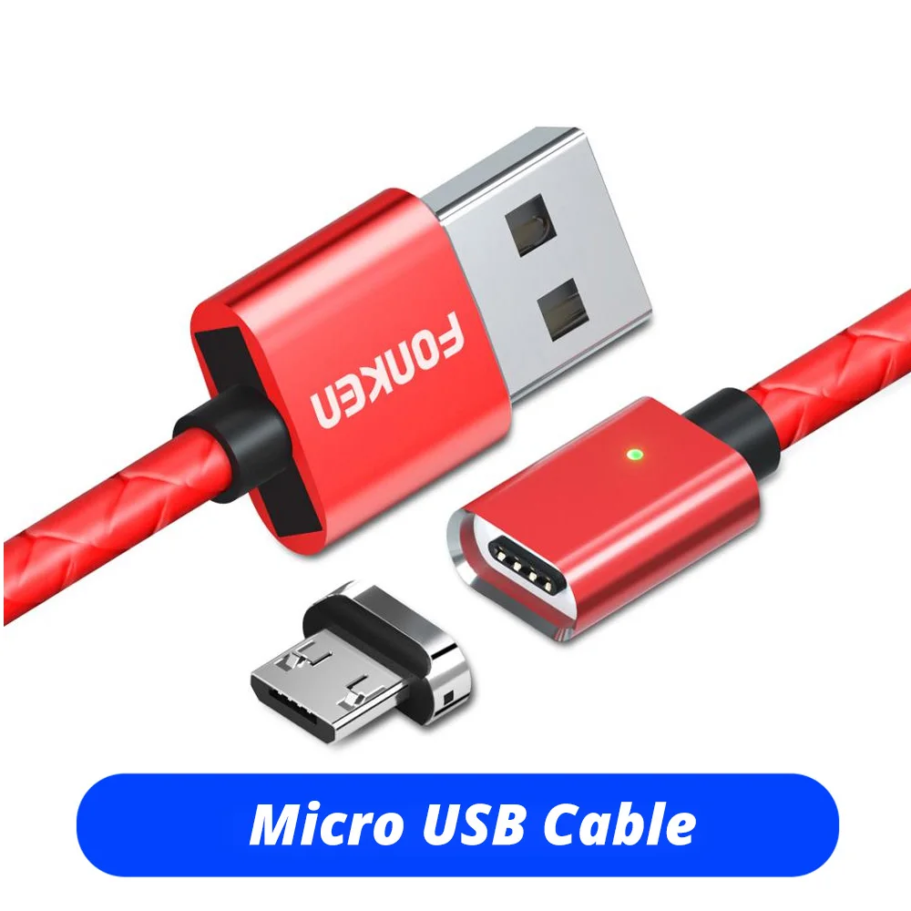Red Micro Cable Магнитный кабель FONKEN для быстрой зарядки, магнитный Micro USB и type-C кабель для синхронизации данных, кабели для телефонов, быстрая зарядка, магнитный кабель для зарядки - Цвет: Red Micro Cable