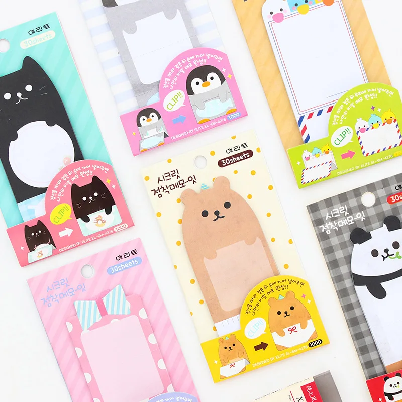 30 шт./лот милый мультфильм животных Panda Cat Медведь Memo Pad Прекрасный Kawaii Чик Пингвин