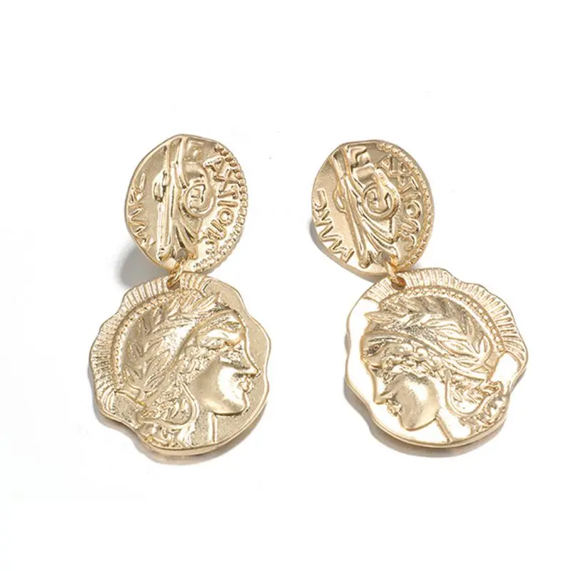 Антикварные золотые Медуза монета портрет барокко Висячие серьги женские модные