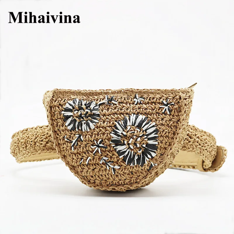 

Mihaivina Flower Straw Waist Pack Women Waist Fanny Packs Belt Bag Popular Chest Handbag Bohemian Beach Bag Chic Weave Bolso