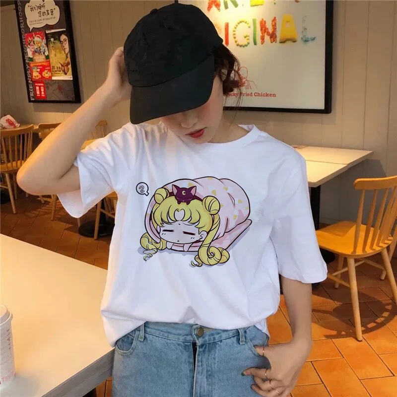 Новая летняя футболка Kawaii для женщин Harajuku с милым принтом короткий рукав Ullzang