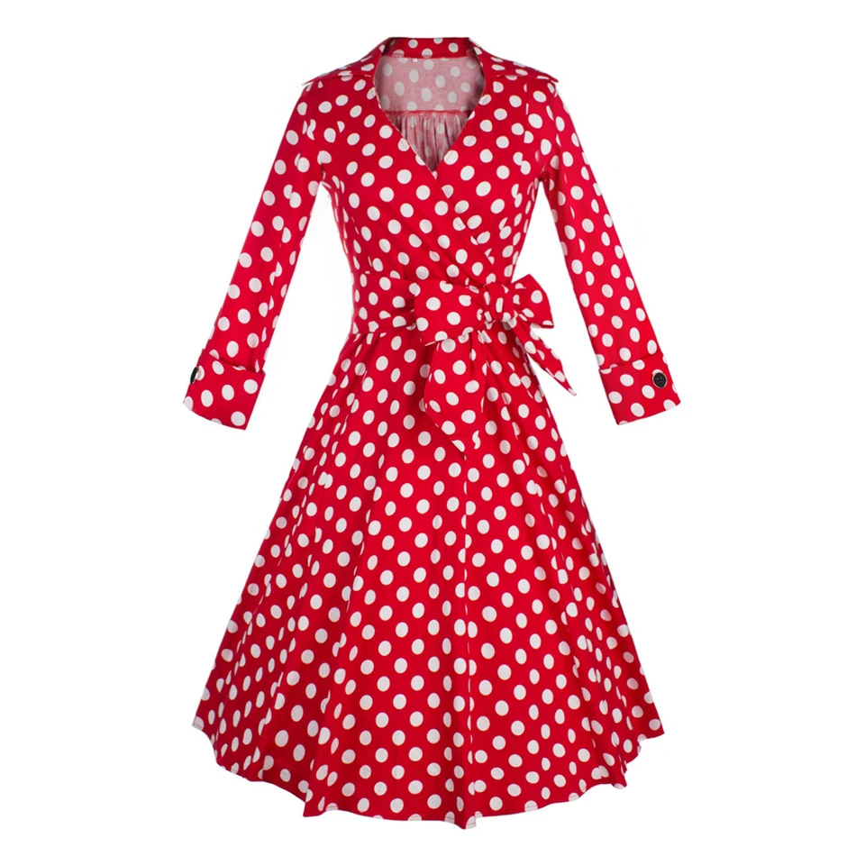 Женское плиссированное платье LERFEY винтажное в горошек с длинным рукавом и