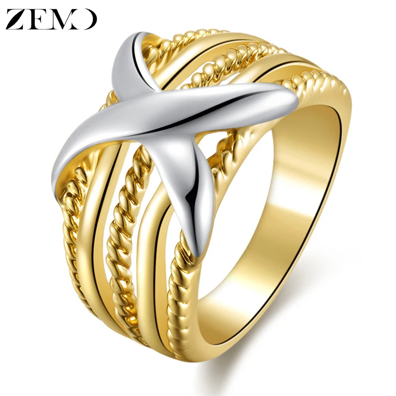 ZEMO 2019 новый дизайн золотые кольца с буквой X модные большие повязки на палец для