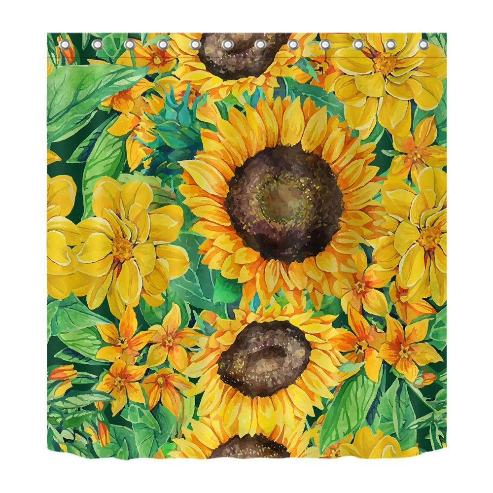 Винтажная Весенняя занавеска для ванной комнаты с цветущими подсолнухами и 12