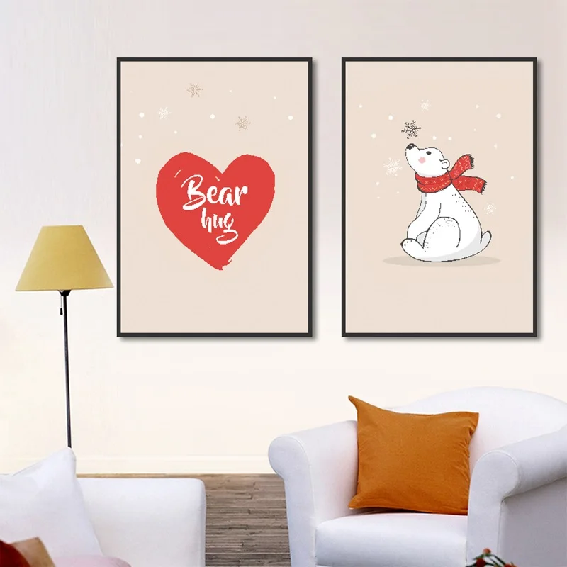 

Cute Polar Bear Combination Canvas Painting Art Posters and Prints Nordic Cartoon Boy and Girl Room Wall Decor Picture No Frame
