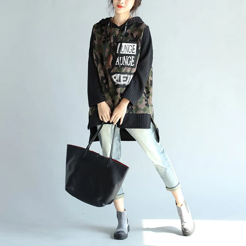 Новинка 2017 года осень-зима BTS женские толстовки плюс толстый камуфляж oversize-худи 6XL
