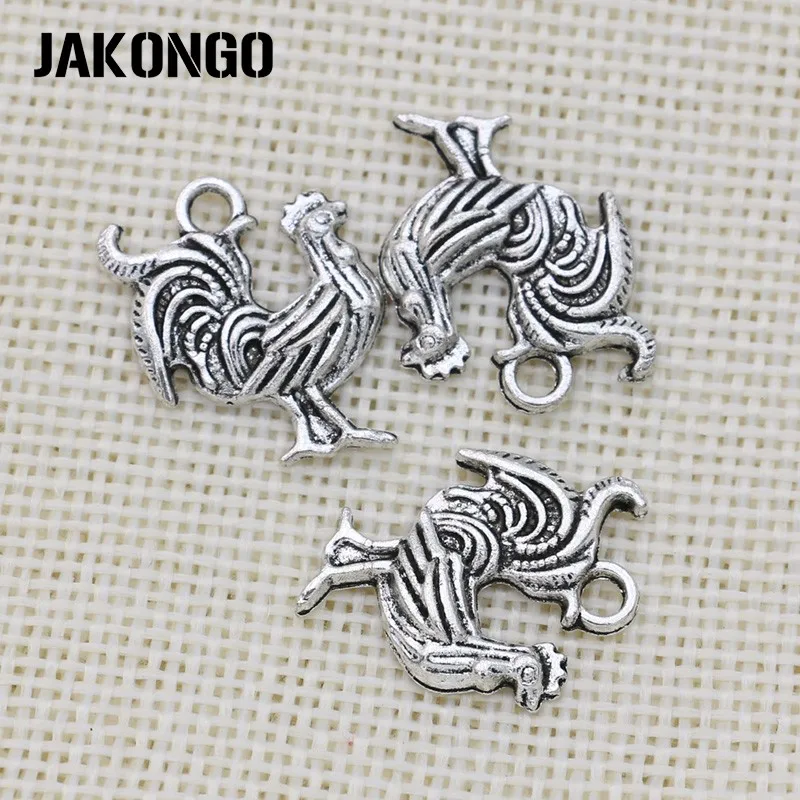 JAKONGO Antique Silver Plated Rooster Charms Pendant for Jewelry Making Earrings Bracelet Accessories DIY 22x17mm 20PCS/lot | Ювелирные