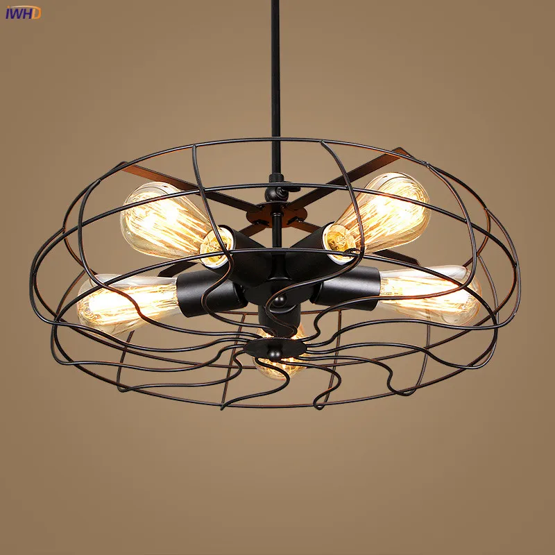

IWHD Fan 5 Heads Loft Pendant Lamp Dinning Room Bar Edison Industrial Vintage Light Hanging Lights Lampara Colgante Luminaire
