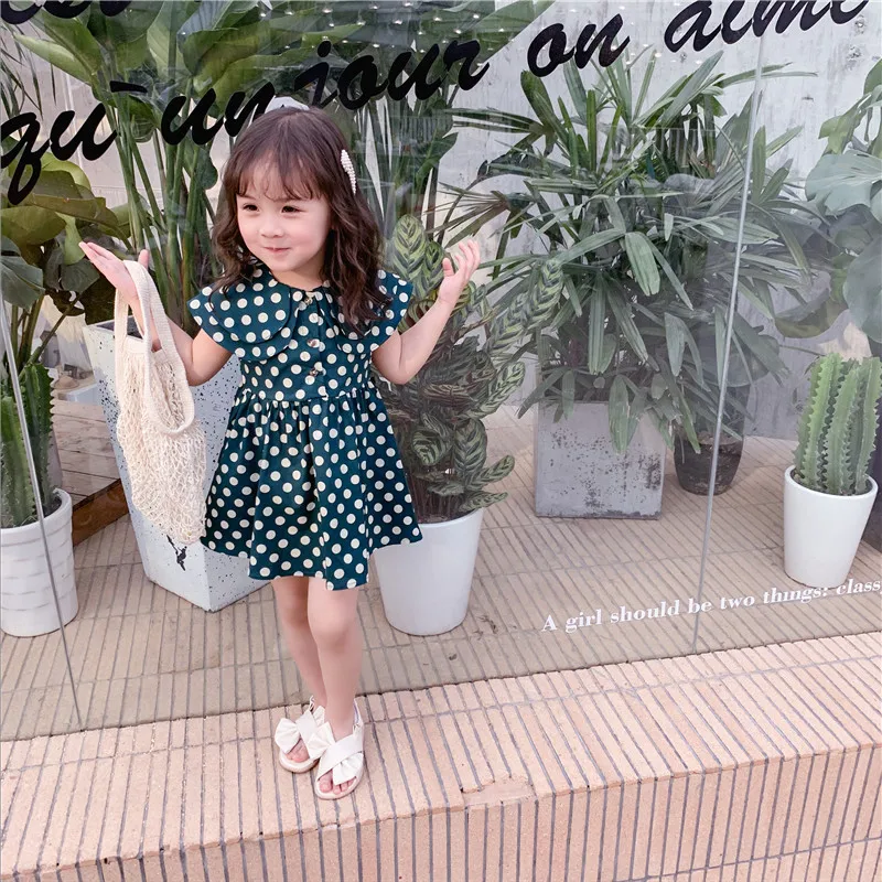 LOVE DD&ampMM Girls Dresses 2022 Summer New Children's Wear Sweet Simple Lotus Leaf Polka Dot Double Doll Collar Vest Dress | Детская