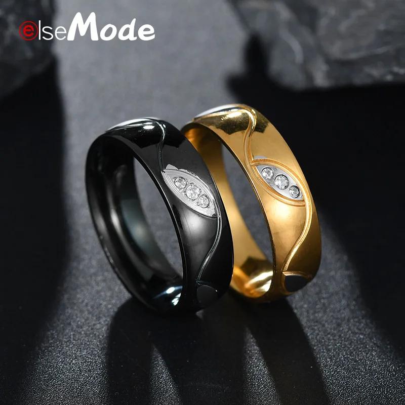 Мужские и женские кольца ELSEMODE обручальные из нержавеющей стали 316L с золотым