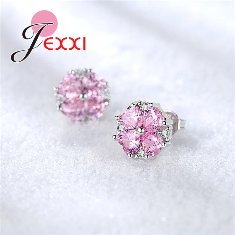 Мoдныe взрывныe рисунок в форме цветка розовый циркон кристалл серьги гвоздики