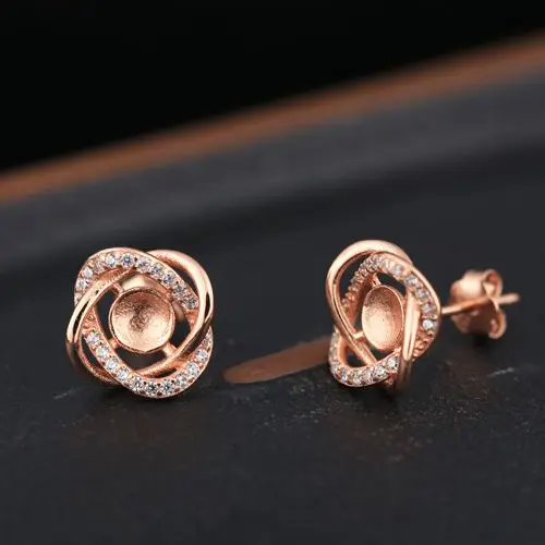 Женские серьги-гвоздики из серебра 925 пробы с кристаллами цвета розового золота
