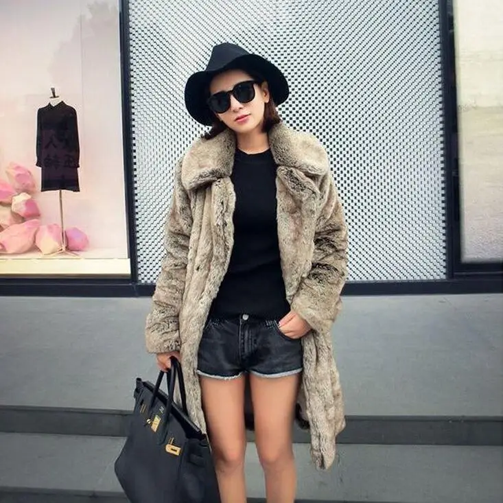 Autumn faux mink leather jacket womens long trench coats winter thicken warm fur leather coat women slim jackets fashion 6XL