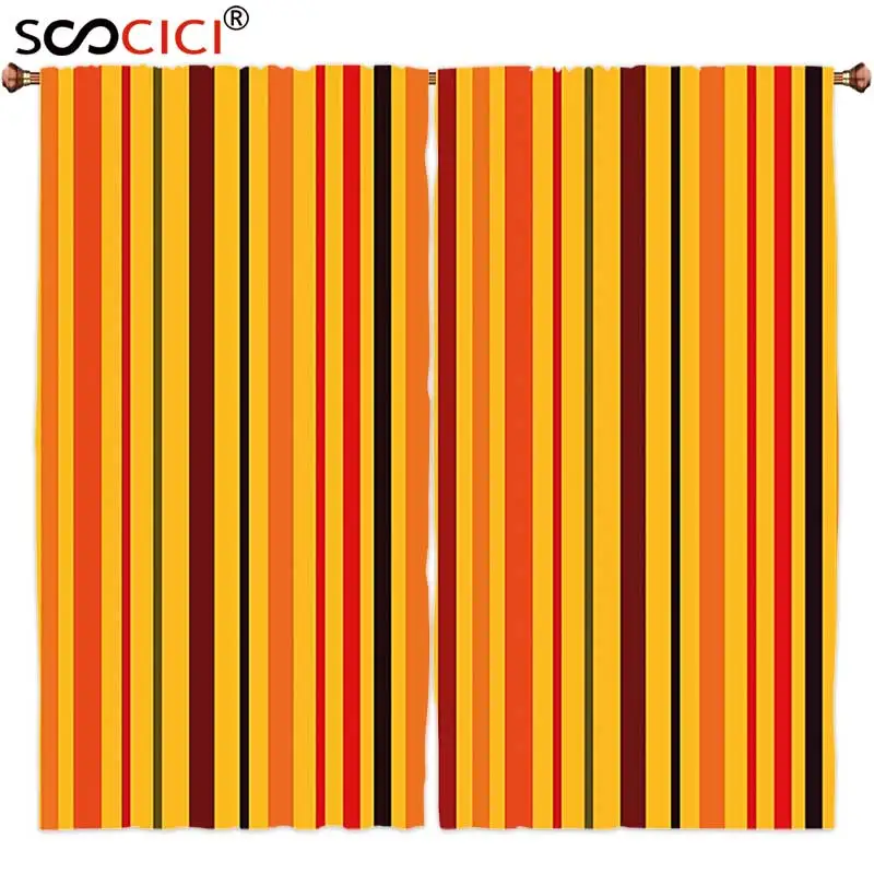 

Оконные шторы, 2 панели, абстрактные вертикальные цветные прямые линии, геометрические яркие полосы, дизайн оранжевого Календула