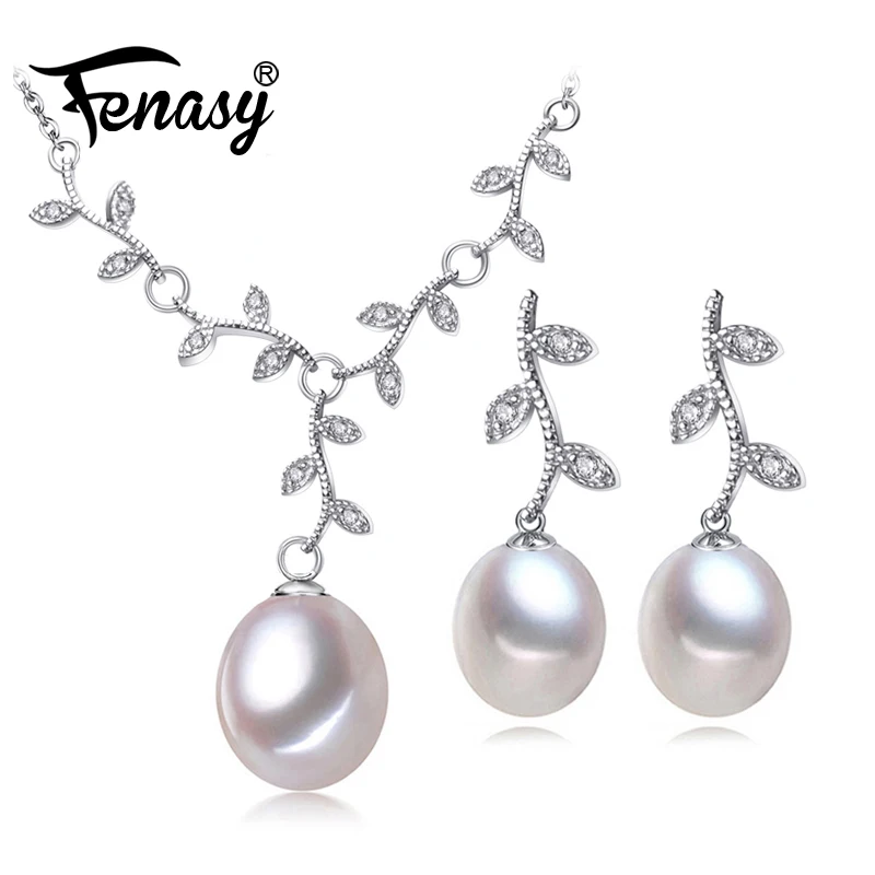

FENASY Pearl Jewelry,Pink Jewelry Sets for Women Natural Pearl leaves Necklace/Earring,earings fashion jewelry box christmas