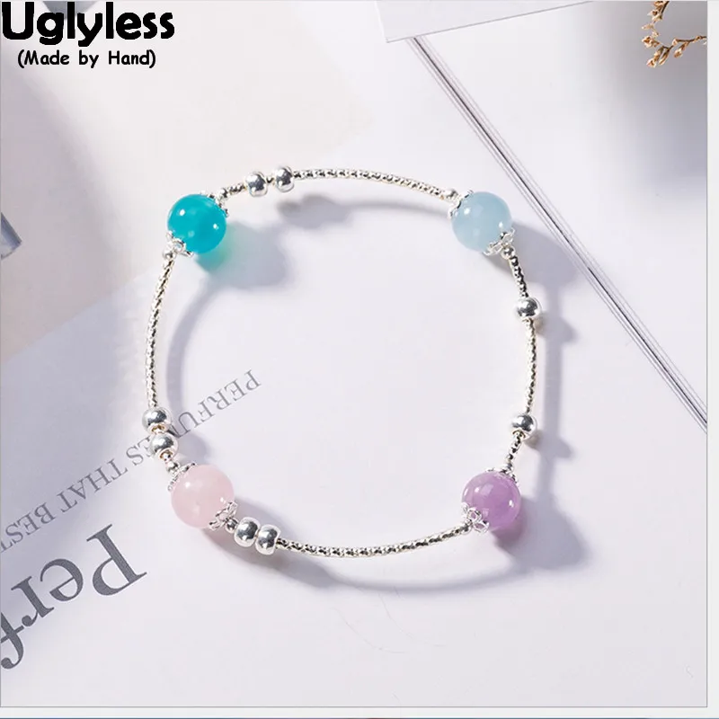 

Uglyless 100% Real Solid 925 Sterling Silver Beads Elastic Rope Bracelets for Women Colorful Crystal Balls Bracelet Fine Jewelry