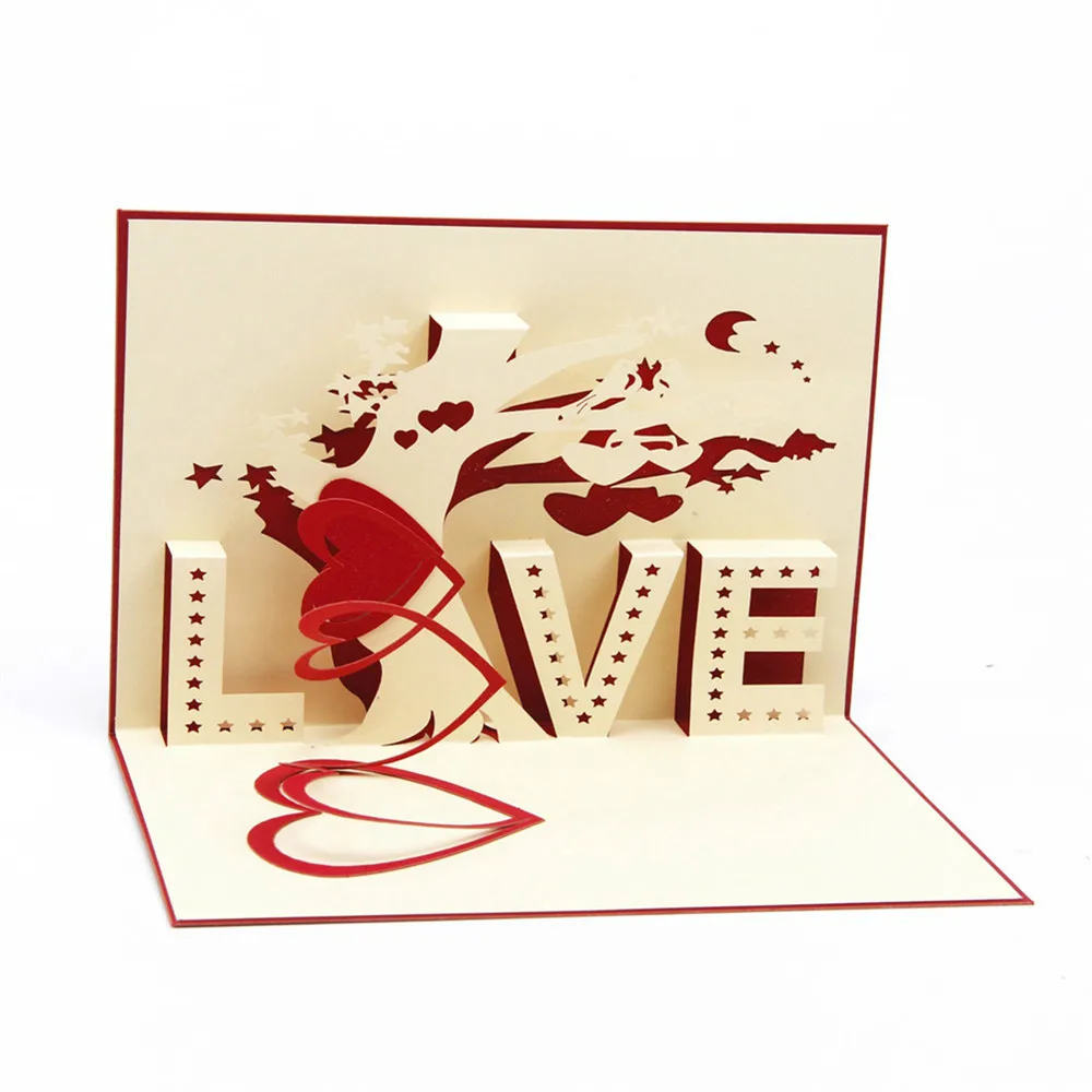 Сердце и дерево Лазерная резка оригами бумаги 3D всплывающие карты с &quotлюбовь&quot