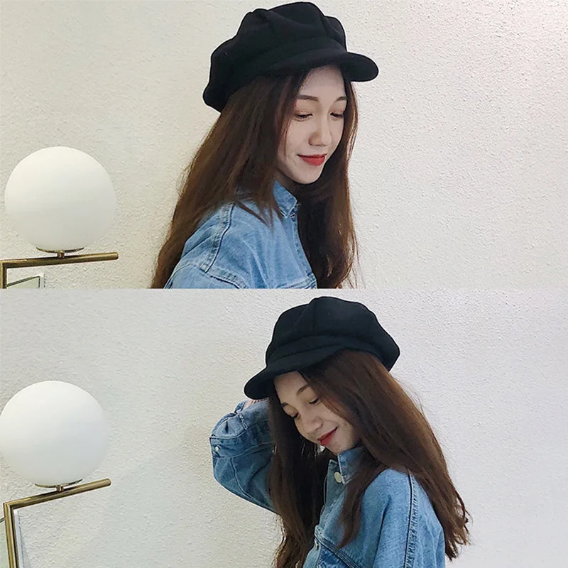 Шапка женская хлопковая однотонная восьмиугольный головной убор Повседневная