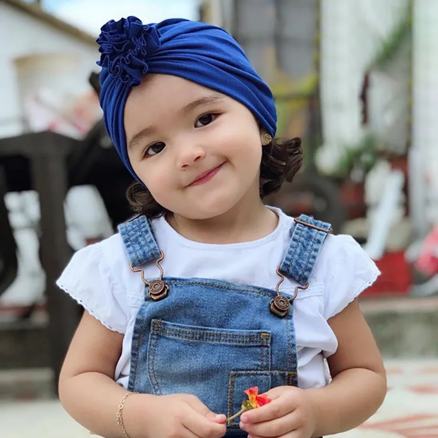 New Fashion Flower Baby Hat Newborn Elastic Turban Hats for Girls 10 Colors Cotton Infant Beanie Cap 1 PC | Детская одежда и обувь