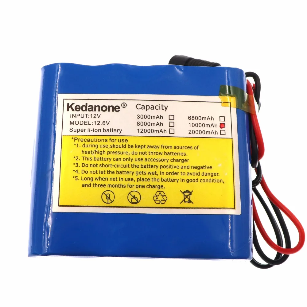 Kedanone 100% новая защита большая емкость 12 V 10Ah 18650 литиевая аккумуляторная батарея v