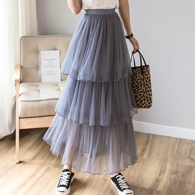Блестящая весенняя и осенняя Тюлевая юбка большого размера Женская корейская