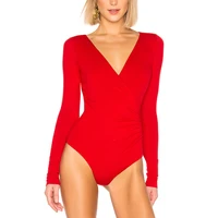 magiray women bodysuit thong surplice ruched deep v neck long sleeve tops 2020 sexy jumpsuits white red black summer body suits