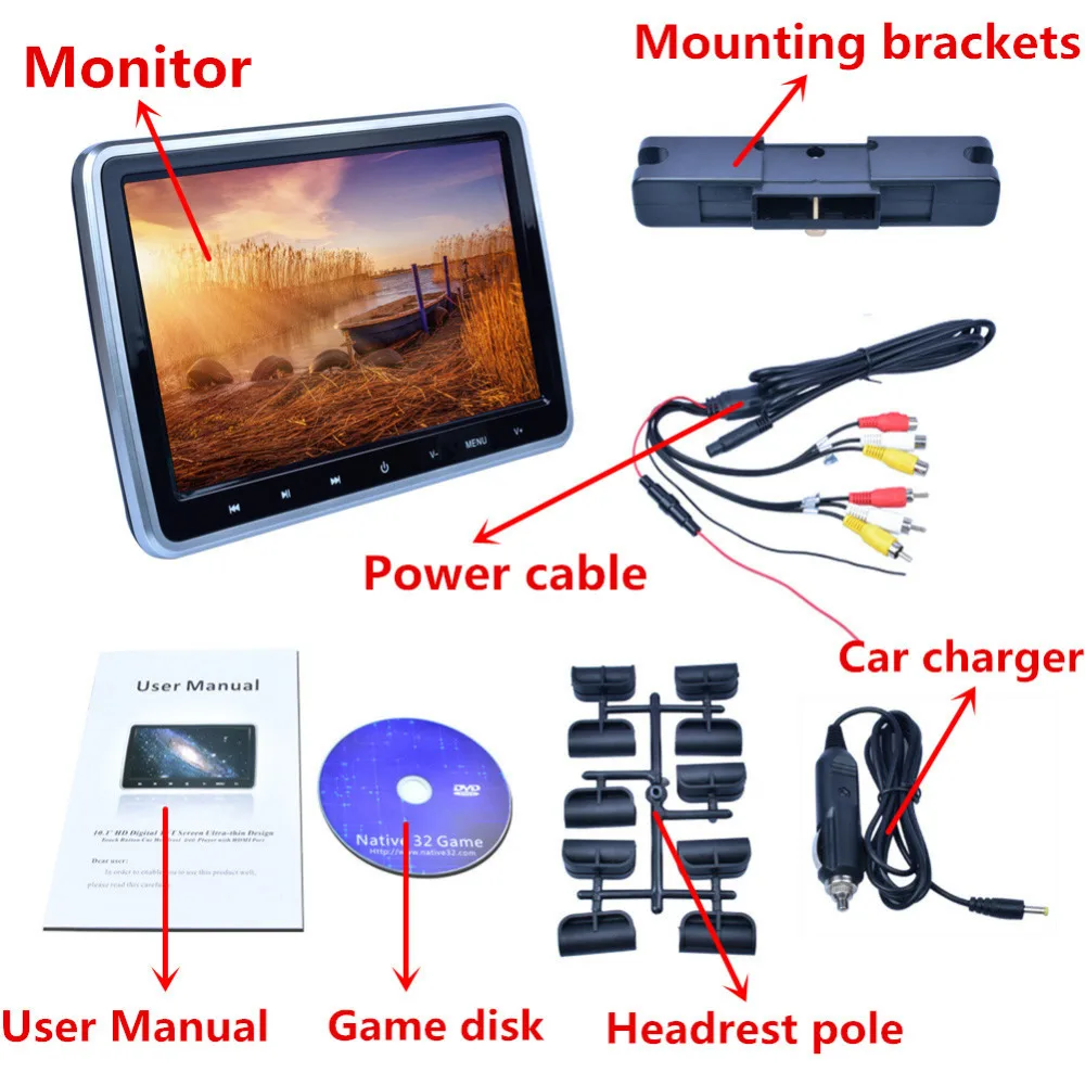 Монитор для подголовника автомобиля 10 1 дюйма 1024*600 DVD плеер с USB/SD/HDMI/FM