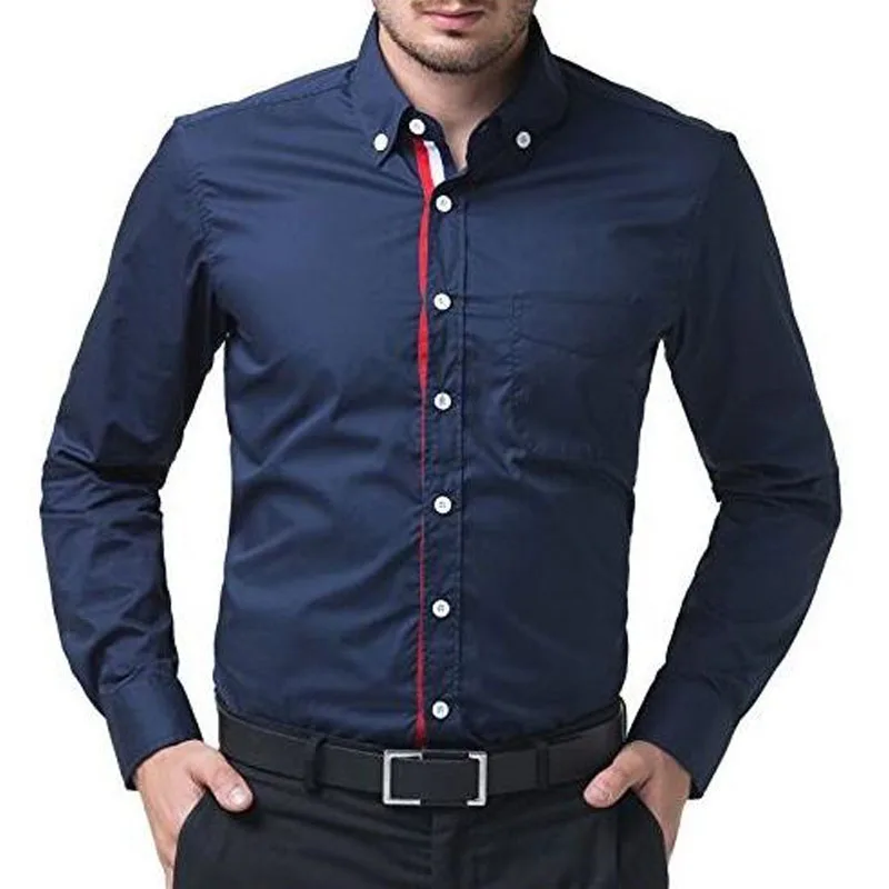 Бренд 2018 модная мужская рубашка с длинными рукавами однотонные Топы в сдержанном