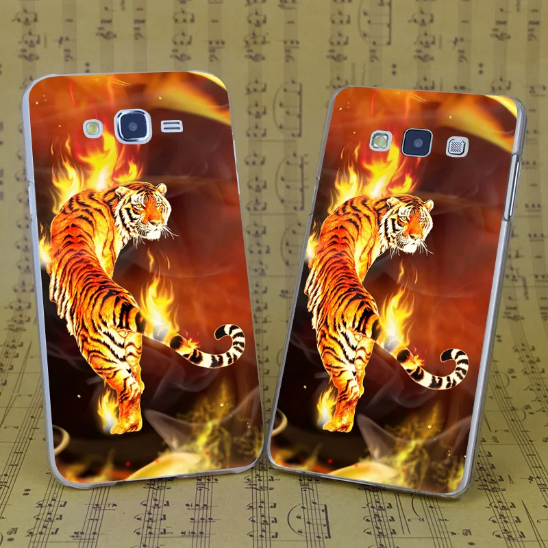 B4023 Тигр Круглый Охватило Пламя Прозрачный PC Hard Case Cover Для Samsung Galaxy J 3 5 7 8 9 2016 GRAND 2