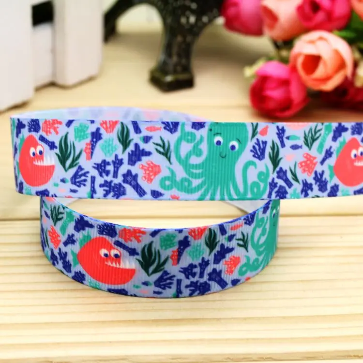 

DUWES 7/8'' Free shipping sea animals printed grosgrain ribbon hair bow headwear party decoration wholesale OEM 22mm H5309