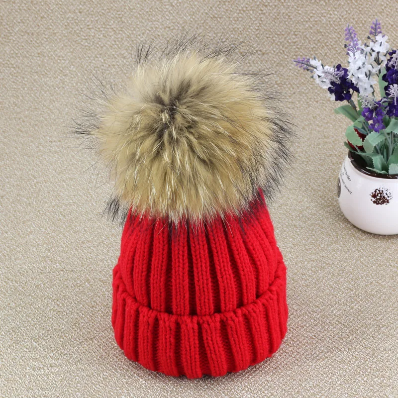 baby mink and fox fur ball cap pom poms winter hat for girl 's knitted beanies brand new thick female | Детская одежда и обувь