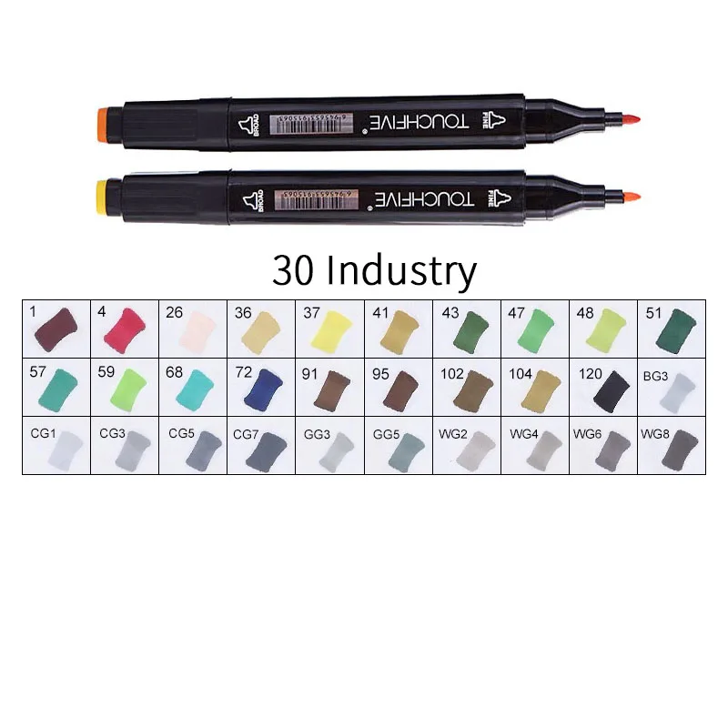 BLACK-30INDUSTRY TOUCHFIVE 168 цветов художественные Маркеры Набор ручек с двойной головкой ручка для рисования манга маркер для окрашивания выдвижных ящиков поставки Студенческая ручная краска - Цвет: BLACK-30INDUSTRY