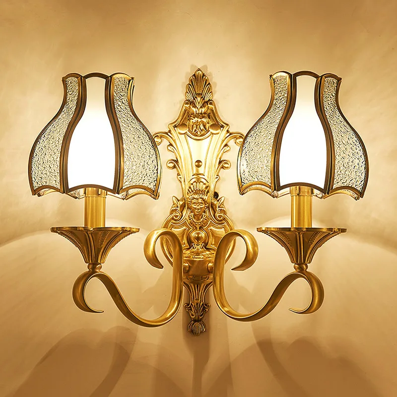 Европейские ретро светильники медные светодиодные Настенные простой стеклянный