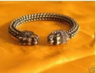 Редкий изысканный Азиатский Тибетский Серебряный Браслет манжета 2 дракона