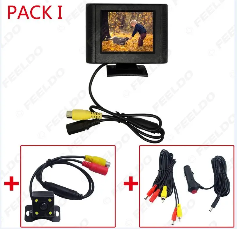 PACK I FEELDO 2,5 дюймов ЖК TFT монитор с заднего вида парковочная камера RCA видео система 2,4G беспроводной и прикуриватель опционально - Цвет: PACK I