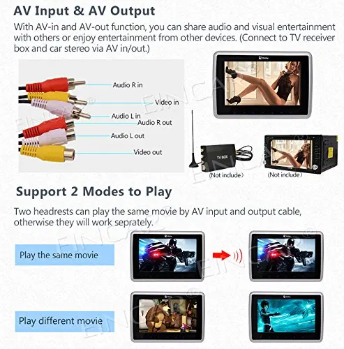 Eincar двойной автомобильный DVD CD Подушка подголовник мониторы 9 дюймов 1024*600 ЖК