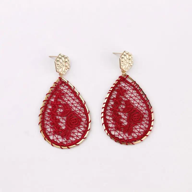 E5786 Peony ZWPON, модные серьги-капли с машинной вышивкой, кружевами и цветочной вышивкой для женщин, серьги-шестигранники, ювелирные изделия - Окраска металла: E5786 Peony