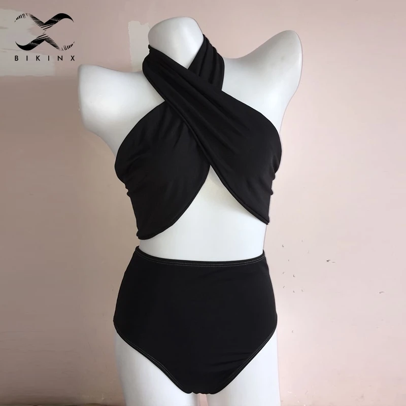 Bikinx Retro high waist bikinis 2019 mujer bathing suit Halter push up swimsuit female Print plus size swimwear women bathers XL |