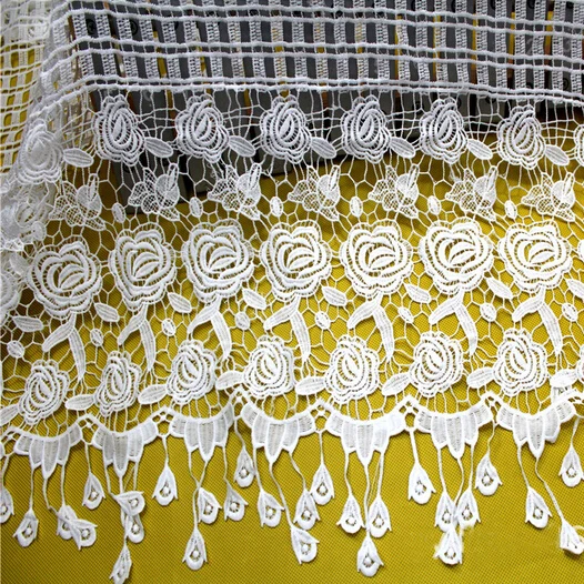 

#Free Shipping High Quality African/Cupion/Guipure Lace In Fabric For Wedding Dress,Embroidery Chemical Lace Fringe Tassel Lace