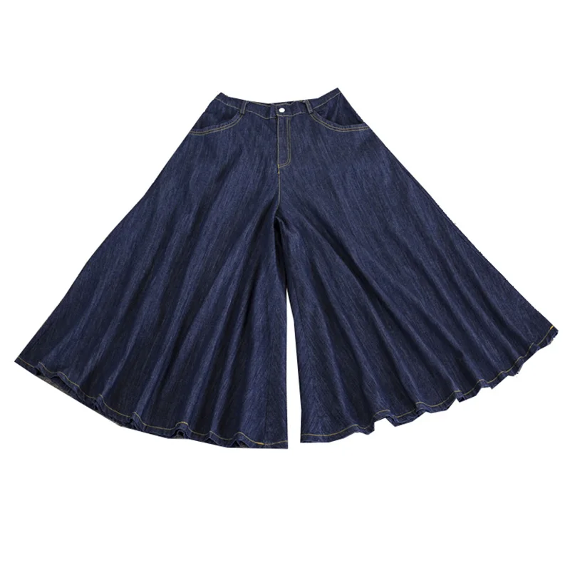 Denim Blue Летние стильные винтажные широкие брюки женские джинсы тонкие с высокой посадкой дышащие джинсовые брюки длиной до щиколотки один размер стрейч талия - Цвет: Denim Blue