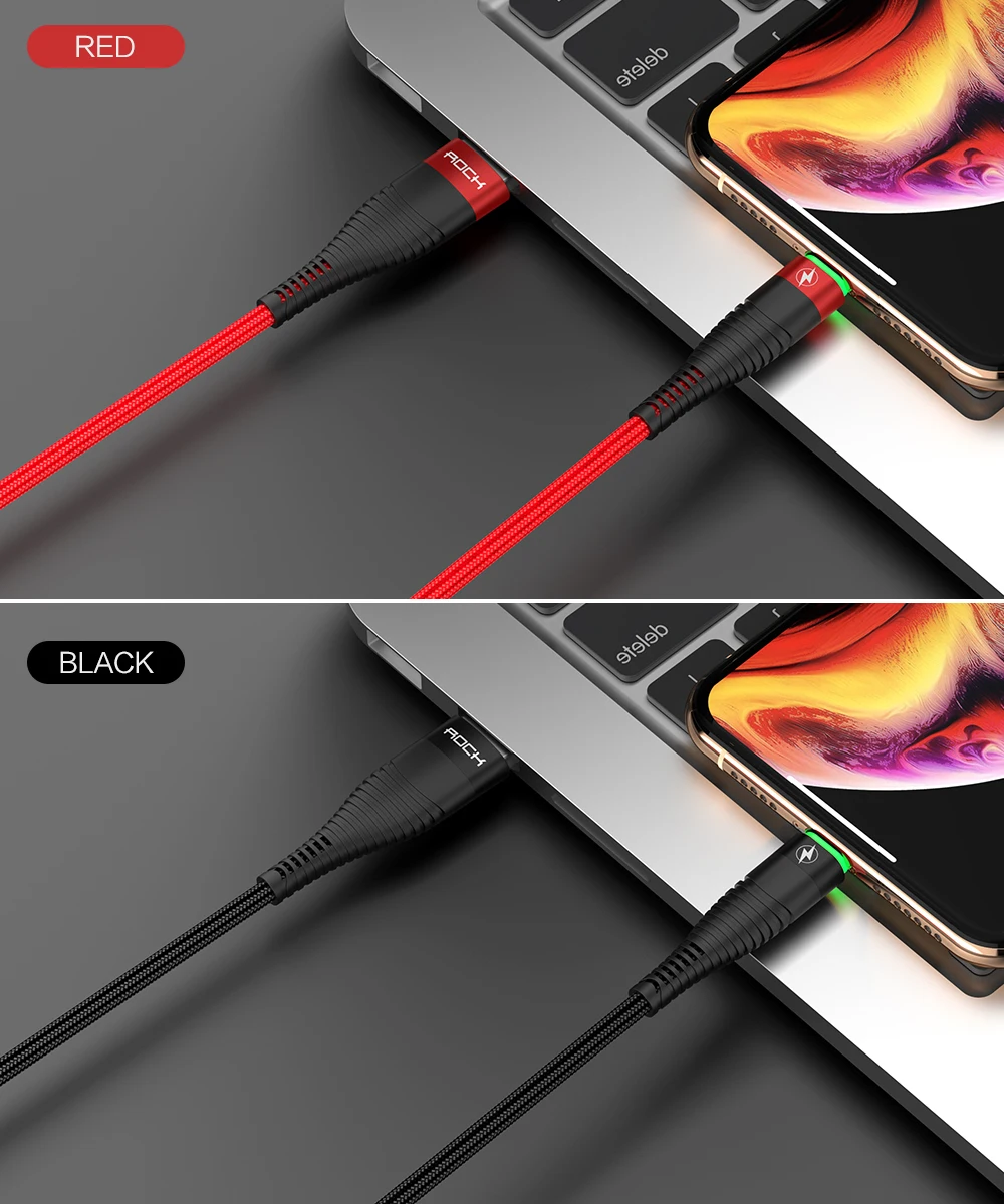 ROCK Led светильник Usb кабель для iphone 5 5s 6 6s 7 8 Plus X шнур iPad Usb зарядное освещение кабель синхронизации данных передачи данных 8 Pin