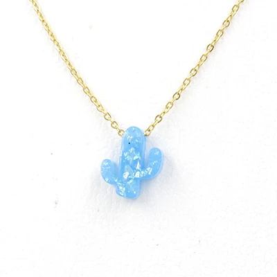 gold -light blue Fnixtar цепочка из нержавеющей стали ожерелье s синтетический опал кактус растение кулон цепочка ожерелье 4 цвета 45 см 2 шт./лот - Окраска металла: gold -light blue