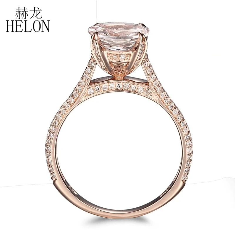 HELON круглое 1.4ct морганитное кольцо твердое розовое золото 14 к натуральное кольцо с натуральными бриллиантами для женщин помолвка романтические ювелирные изделия