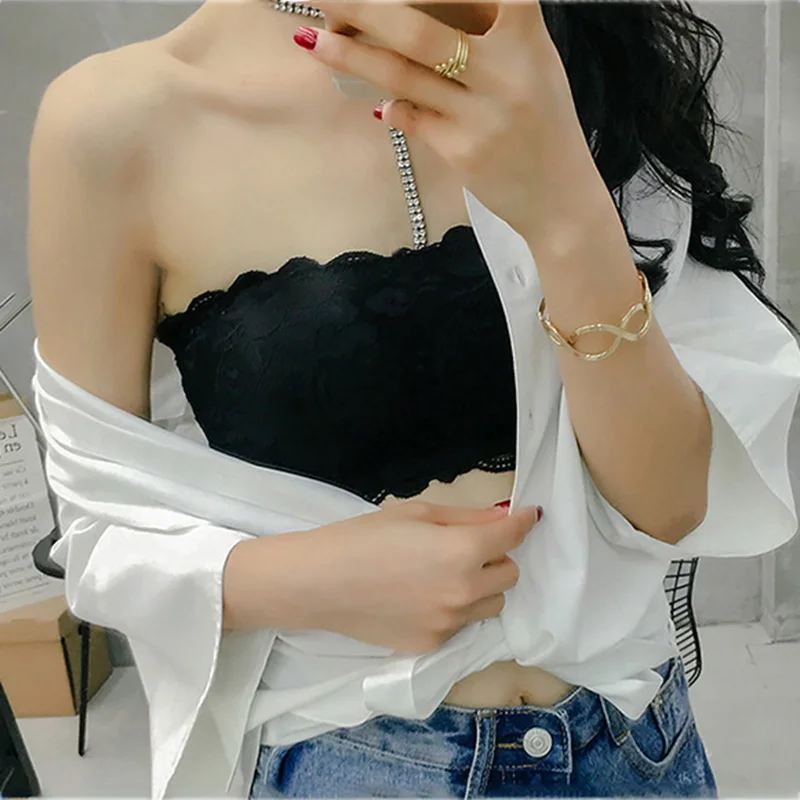 Сексуальный летний женский бюстгальтер без бретелек кружевной топ-бандо