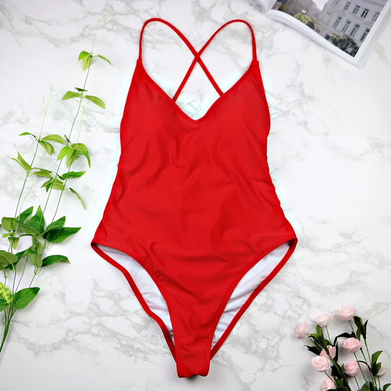 ZSIIBO women Swimwear Sexy high cut one piece swimsuit Backless swim suit Black White Red thong Bathing female Monokini | Спорт и