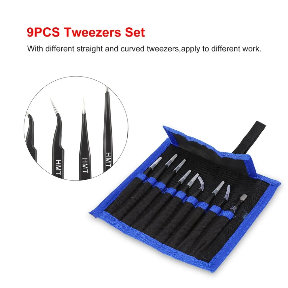9 шт./лот Набор прецизионных пинцетов из нержавеющей стали для ремонта